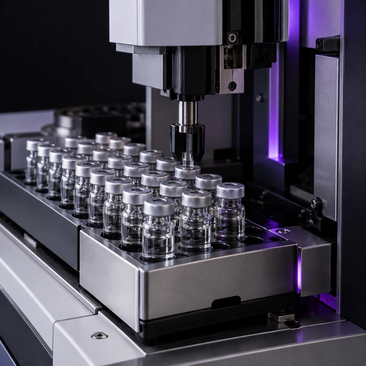 Laboratory equipment with neatly arranged sample vessels