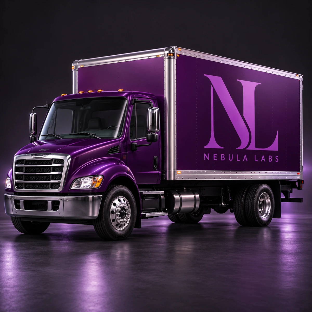 Purple delivery truck displaying the Nebula Labs logo